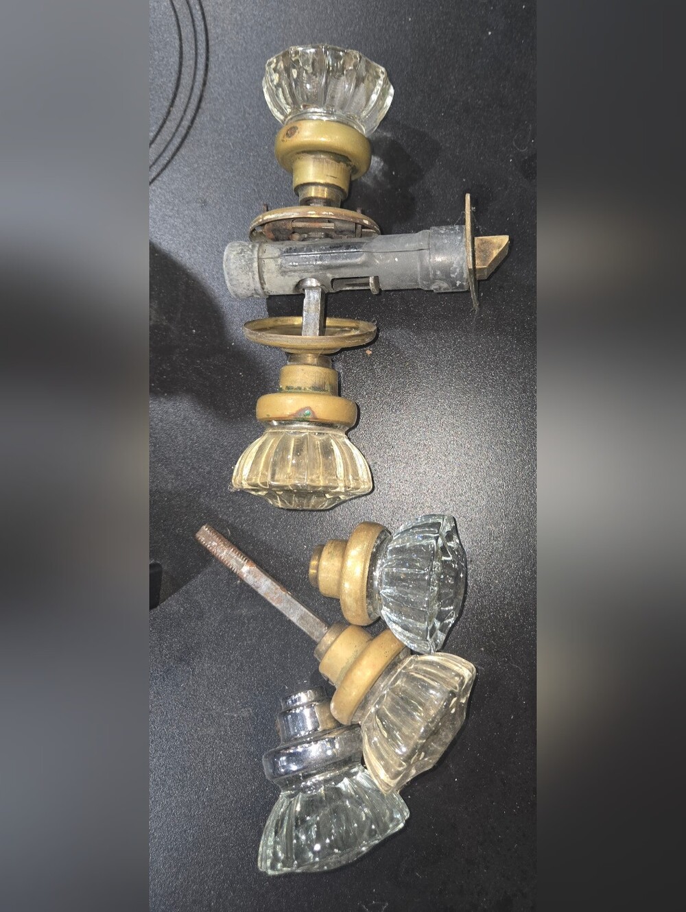 Vintage Glass Doorknobs Lot with Hardware